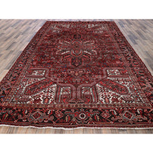 Load image into Gallery viewer, 7&#39;7&quot;x10&#39;9&quot; Carmine Red, Vintage Persian Heriz With Geometric Medallion Design, Worn And Distressed, 100% Wool, Hand Knotted, Cropped Thin, Clean, Sides And Ends Professionally Secured, Oriental Rug FWR1542