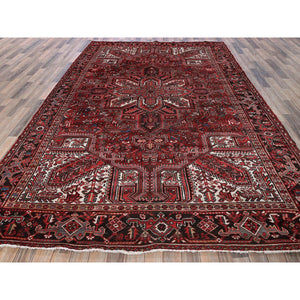 7'7"x10'9" Carmine Red, Vintage Persian Heriz With Geometric Medallion Design, Worn And Distressed, 100% Wool, Hand Knotted, Cropped Thin, Clean, Sides And Ends Professionally Secured, Oriental Rug FWR1542