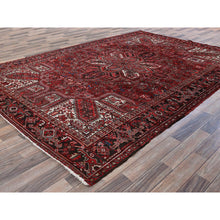 Load image into Gallery viewer, 7&#39;7&quot;x10&#39;9&quot; Carmine Red, Vintage Persian Heriz With Geometric Medallion Design, Worn And Distressed, 100% Wool, Hand Knotted, Cropped Thin, Clean, Sides And Ends Professionally Secured, Oriental Rug FWR1542