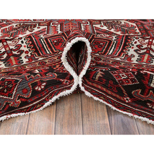 7'7"x10'9" Carmine Red, Vintage Persian Heriz With Geometric Medallion Design, Worn And Distressed, 100% Wool, Hand Knotted, Cropped Thin, Clean, Sides And Ends Professionally Secured, Oriental Rug FWR1542