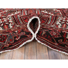 Load image into Gallery viewer, 7&#39;7&quot;x10&#39;9&quot; Carmine Red, Vintage Persian Heriz With Geometric Medallion Design, Worn And Distressed, 100% Wool, Hand Knotted, Cropped Thin, Clean, Sides And Ends Professionally Secured, Oriental Rug FWR1542