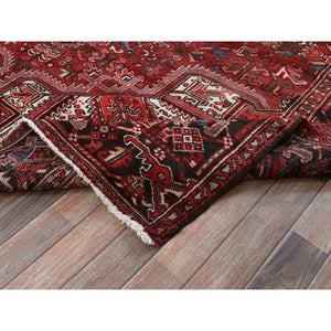 7'7"x10'9" Carmine Red, Vintage Persian Heriz With Geometric Medallion Design, Worn And Distressed, 100% Wool, Hand Knotted, Cropped Thin, Clean, Sides And Ends Professionally Secured, Oriental Rug FWR1542