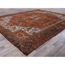 Load image into Gallery viewer, 10&#39;x12&#39; Burnt Orange, Vintage Persian Heriz With Geometric Medallion Design, Hand Knotted, Pure Wool, Even Wear, Sheared Low, Good Condition, Sides And Ends Professionally Secured, Oriental Rug FWR1578