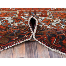 Load image into Gallery viewer, 10&#39;x12&#39; Burnt Orange, Vintage Persian Heriz With Geometric Medallion Design, Hand Knotted, Pure Wool, Even Wear, Sheared Low, Good Condition, Sides And Ends Professionally Secured, Oriental Rug FWR1578