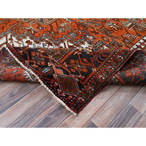 10'x12' Burnt Orange, Vintage Persian Heriz With Geometric Medallion Design, Hand Knotted, Pure Wool, Even Wear, Sheared Low, Good Condition, Sides And Ends Professionally Secured, Oriental Rug FWR1578