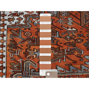 10'x12' Burnt Orange, Vintage Persian Heriz With Geometric Medallion Design, Hand Knotted, Pure Wool, Even Wear, Sheared Low, Good Condition, Sides And Ends Professionally Secured, Oriental Rug FWR1578
