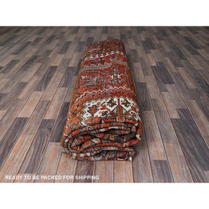 10'x12' Burnt Orange, Vintage Persian Heriz With Geometric Medallion Design, Hand Knotted, Pure Wool, Even Wear, Sheared Low, Good Condition, Sides And Ends Professionally Secured, Oriental Rug FWR1578
