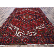 Load image into Gallery viewer, 7&#39;9&quot;x10&#39;4&quot; Ajax Red, Vintage Persian Heriz With Geometric Medallion Design, Animal Figurines, 100% Wool, Hand Knotted, Shaved Down, Even Wear, Good Condition, Sides And Ends Professionally Secured, Oriental Rug FWR1590