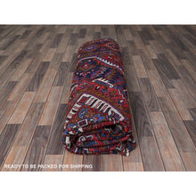 Load image into Gallery viewer, 7&#39;9&quot;x10&#39;4&quot; Ajax Red, Vintage Persian Heriz With Geometric Medallion Design, Animal Figurines, 100% Wool, Hand Knotted, Shaved Down, Even Wear, Good Condition, Sides And Ends Professionally Secured, Oriental Rug FWR1590