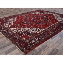 Load image into Gallery viewer, 7&#39;9&quot;x10&#39; Scarlet Red, Vintage Persian Heriz with Geometric Medallion Design, 100% Wool, Hand Knotted, Evenly Worn, Shaved Low, Good Condition, Clean, Sides and Ends Professionally Secured, Oriental Rug FWR1620