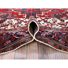 Load image into Gallery viewer, 7&#39;9&quot;x10&#39; Scarlet Red, Vintage Persian Heriz with Geometric Medallion Design, 100% Wool, Hand Knotted, Evenly Worn, Shaved Low, Good Condition, Clean, Sides and Ends Professionally Secured, Oriental Rug FWR1620