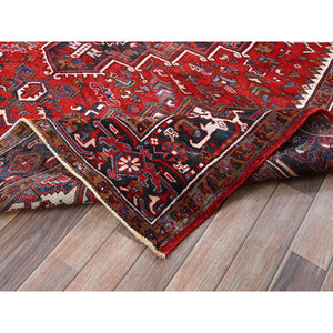 7'9"x10' Scarlet Red, Vintage Persian Heriz with Geometric Medallion Design, 100% Wool, Hand Knotted, Evenly Worn, Shaved Low, Good Condition, Clean, Sides and Ends Professionally Secured, Oriental Rug FWR1620