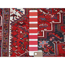 Load image into Gallery viewer, 7&#39;9&quot;x10&#39; Scarlet Red, Vintage Persian Heriz with Geometric Medallion Design, 100% Wool, Hand Knotted, Evenly Worn, Shaved Low, Good Condition, Clean, Sides and Ends Professionally Secured, Oriental Rug FWR1620