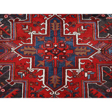 Load image into Gallery viewer, 7&#39;9&quot;x10&#39; Scarlet Red, Vintage Persian Heriz with Geometric Medallion Design, 100% Wool, Hand Knotted, Evenly Worn, Shaved Low, Good Condition, Clean, Sides and Ends Professionally Secured, Oriental Rug FWR1620