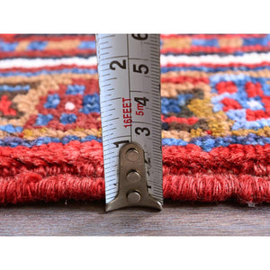 7'9"x10' Scarlet Red, Vintage Persian Heriz with Geometric Medallion Design, 100% Wool, Hand Knotted, Evenly Worn, Shaved Low, Good Condition, Clean, Sides and Ends Professionally Secured, Oriental Rug FWR1620