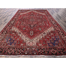 Load image into Gallery viewer, 9&#39;4&quot;x12&#39;10&quot; Crimson Red, Vintage Persian Heriz With Large Medallion Design, Pure Wool, Hand Knotted, Even Wear, Cropped Thin, Good Condition, Sides And Ends Professionally Secured, Oriental Rug FWR1626
