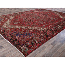 Load image into Gallery viewer, 9&#39;4&quot;x12&#39;10&quot; Crimson Red, Vintage Persian Heriz With Large Medallion Design, Pure Wool, Hand Knotted, Even Wear, Cropped Thin, Good Condition, Sides And Ends Professionally Secured, Oriental Rug FWR1626