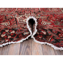 Load image into Gallery viewer, 9&#39;4&quot;x12&#39;10&quot; Crimson Red, Vintage Persian Heriz With Large Medallion Design, Pure Wool, Hand Knotted, Even Wear, Cropped Thin, Good Condition, Sides And Ends Professionally Secured, Oriental Rug FWR1626
