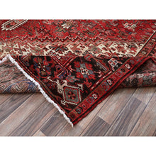 Load image into Gallery viewer, 9&#39;4&quot;x12&#39;10&quot; Crimson Red, Vintage Persian Heriz With Large Medallion Design, Pure Wool, Hand Knotted, Even Wear, Cropped Thin, Good Condition, Sides And Ends Professionally Secured, Oriental Rug FWR1626