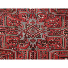 Load image into Gallery viewer, 9&#39;4&quot;x12&#39;10&quot; Crimson Red, Vintage Persian Heriz With Large Medallion Design, Pure Wool, Hand Knotted, Even Wear, Cropped Thin, Good Condition, Sides And Ends Professionally Secured, Oriental Rug FWR1626