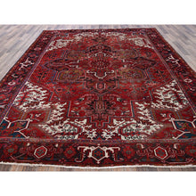 Load image into Gallery viewer, 8&#39;9&quot;x10&#39;4&quot; Ruby Red, Vintage Persian Heriz With Large Medallion Design, 100% Wool, Hand Knotted, Evenly Worn, Cropped Thin, Good Condition, Sides And Ends Professionally Secured, Squarish, Oriental Rug FWR1632