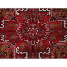 Load image into Gallery viewer, 8&#39;9&quot;x10&#39;4&quot; Ruby Red, Vintage Persian Heriz With Large Medallion Design, 100% Wool, Hand Knotted, Evenly Worn, Cropped Thin, Good Condition, Sides And Ends Professionally Secured, Squarish, Oriental Rug FWR1632