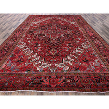 Load image into Gallery viewer, 9&#39;9&quot;x12&#39;5&quot; Imperial Red, Vintage Persian Heriz With Geometric Medallion Design, Rustic Look, Pure Wool, Hand Knotted, Even Wear, Shaved Down, Good Condition, Sides And Ends Professionally Secured, Oriental Rug FWR1638