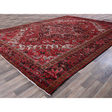 Load image into Gallery viewer, 9&#39;9&quot;x12&#39;5&quot; Imperial Red, Vintage Persian Heriz With Geometric Medallion Design, Rustic Look, Pure Wool, Hand Knotted, Even Wear, Shaved Down, Good Condition, Sides And Ends Professionally Secured, Oriental Rug FWR1638