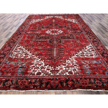 Load image into Gallery viewer, 9&#39;6&quot;x12&#39;9&quot; Crimson Red, Vintage Persian Heriz With Geometric Medallion Design, 100% Wool, Hand Knotted, Evenly Worn, Sheared Low, Good Condition, Sides And Ends Professionally Secured, Oriental Rug FWR1644