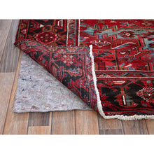 Load image into Gallery viewer, 9&#39;6&quot;x12&#39;9&quot; Crimson Red, Vintage Persian Heriz With Geometric Medallion Design, 100% Wool, Hand Knotted, Evenly Worn, Sheared Low, Good Condition, Sides And Ends Professionally Secured, Oriental Rug FWR1644