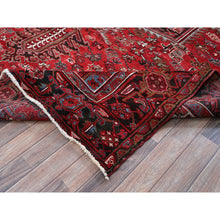Load image into Gallery viewer, 9&#39;6&quot;x12&#39;9&quot; Crimson Red, Vintage Persian Heriz With Geometric Medallion Design, 100% Wool, Hand Knotted, Evenly Worn, Sheared Low, Good Condition, Sides And Ends Professionally Secured, Oriental Rug FWR1644