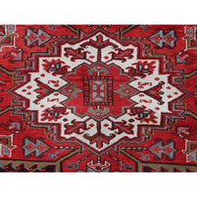Load image into Gallery viewer, 9&#39;6&quot;x12&#39;9&quot; Crimson Red, Vintage Persian Heriz With Geometric Medallion Design, 100% Wool, Hand Knotted, Evenly Worn, Sheared Low, Good Condition, Sides And Ends Professionally Secured, Oriental Rug FWR1644