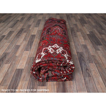 Load image into Gallery viewer, 9&#39;6&quot;x12&#39;9&quot; Crimson Red, Vintage Persian Heriz With Geometric Medallion Design, 100% Wool, Hand Knotted, Evenly Worn, Sheared Low, Good Condition, Sides And Ends Professionally Secured, Oriental Rug FWR1644
