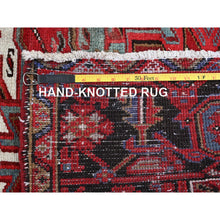 Load image into Gallery viewer, 9&#39;6&quot;x12&#39;9&quot; Crimson Red, Vintage Persian Heriz With Geometric Medallion Design, 100% Wool, Hand Knotted, Evenly Worn, Sheared Low, Good Condition, Sides And Ends Professionally Secured, Oriental Rug FWR1644