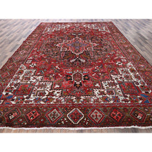 Load image into Gallery viewer, 10&#39;x12&#39;4&quot; Ruby Red, Vintage Persian Heriz With Geometric Medallion Design, Worn And Distressed, 100% Wool, Hand Knotted, Even Wear, Cropped Thin, Good Condition, Sides And Ends Professionally Secured, Oriental Rug FWR1656