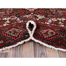 Load image into Gallery viewer, 10&#39;x12&#39;4&quot; Ruby Red, Vintage Persian Heriz With Geometric Medallion Design, Worn And Distressed, 100% Wool, Hand Knotted, Even Wear, Cropped Thin, Good Condition, Sides And Ends Professionally Secured, Oriental Rug FWR1656