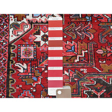 Load image into Gallery viewer, 10&#39;x12&#39;4&quot; Ruby Red, Vintage Persian Heriz With Geometric Medallion Design, Worn And Distressed, 100% Wool, Hand Knotted, Even Wear, Cropped Thin, Good Condition, Sides And Ends Professionally Secured, Oriental Rug FWR1656