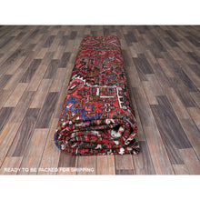 Load image into Gallery viewer, 10&#39;x12&#39;4&quot; Ruby Red, Vintage Persian Heriz With Geometric Medallion Design, Worn And Distressed, 100% Wool, Hand Knotted, Even Wear, Cropped Thin, Good Condition, Sides And Ends Professionally Secured, Oriental Rug FWR1656