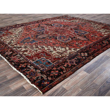 Load image into Gallery viewer, 8&#39;4&quot;x10&#39;2&quot; Blush Red, Vintage Persian Heriz With Large Medallion Design, Even Wear, Shaved Down, Hand Knotted, 100% Wool, Good Condition, Sides And Ends Professionally Secured, Oriental Rug FWR1674