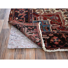 Load image into Gallery viewer, 8&#39;4&quot;x10&#39;2&quot; Blush Red, Vintage Persian Heriz With Large Medallion Design, Even Wear, Shaved Down, Hand Knotted, 100% Wool, Good Condition, Sides And Ends Professionally Secured, Oriental Rug FWR1674