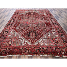 Load image into Gallery viewer, 7&#39;10&quot;x10&#39;6&quot; Bossa Nova Red, Vintage Persian Heriz With Geometric Medallion Design, Worn And Distressed, 100% Wool, Hand Knotted, Shaved Low, Good Condition, Sides And Ends Professionally Secured, Oriental Rug FWR1680