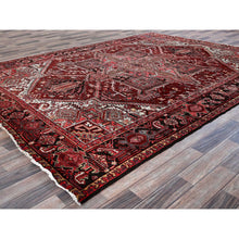 Load image into Gallery viewer, 7&#39;10&quot;x10&#39;6&quot; Bossa Nova Red, Vintage Persian Heriz With Geometric Medallion Design, Worn And Distressed, 100% Wool, Hand Knotted, Shaved Low, Good Condition, Sides And Ends Professionally Secured, Oriental Rug FWR1680