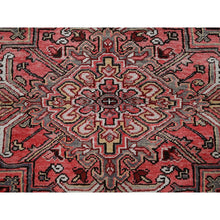 Load image into Gallery viewer, 7&#39;10&quot;x10&#39;6&quot; Bossa Nova Red, Vintage Persian Heriz With Geometric Medallion Design, Worn And Distressed, 100% Wool, Hand Knotted, Shaved Low, Good Condition, Sides And Ends Professionally Secured, Oriental Rug FWR1680