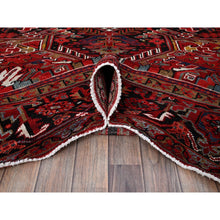 Load image into Gallery viewer, 9&#39;5&quot;x12&#39;10&quot; Scarlet Red, Vintage Persian Heriz With Large Medallion Design, 100% Wool, Hand Knotted, Even Wear, Cropped Thin, Good Condition, Sides And Ends Professionally Secured, Oriental Rug Sg281