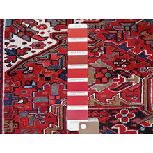Load image into Gallery viewer, 9&#39;5&quot;x12&#39;10&quot; Scarlet Red, Vintage Persian Heriz With Large Medallion Design, 100% Wool, Hand Knotted, Even Wear, Cropped Thin, Good Condition, Sides And Ends Professionally Secured, Oriental Rug Sg281