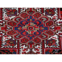 Load image into Gallery viewer, 9&#39;5&quot;x12&#39;10&quot; Scarlet Red, Vintage Persian Heriz With Large Medallion Design, 100% Wool, Hand Knotted, Even Wear, Cropped Thin, Good Condition, Sides And Ends Professionally Secured, Oriental Rug Sg281