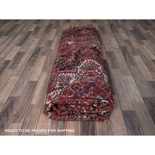 Load image into Gallery viewer, 9&#39;5&quot;x12&#39;10&quot; Scarlet Red, Vintage Persian Heriz With Large Medallion Design, 100% Wool, Hand Knotted, Even Wear, Cropped Thin, Good Condition, Sides And Ends Professionally Secured, Oriental Rug Sg281