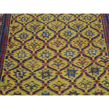 Load image into Gallery viewer, 4&#39;x9&#39;10&quot; Yellow Antique Caucasian Dagestan Vegetable Dyes Wide Runner Rug FWR169380