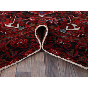 10'1"x12'7" Imperial Red, Vintage Persian Heriz With Large Medallion Design, 100% Wool, Hand Knotted, Evenly Worn, Shaved Down, Good Condition, Sides And Ends Professionally Secured, Oriental Rug FWR1692