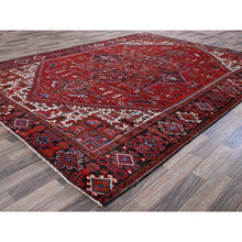 Load image into Gallery viewer, 8&#39;4&quot;x11&#39;4&quot; Crimson Red, Vintage Persian Heriz With Geometric Medallion Design, 100% Wool, Hand Knotted, Even Wear, Cropped Thin, Good Condition, Sides And Ends Professionally Secured, Oriental Rug FWR1698
